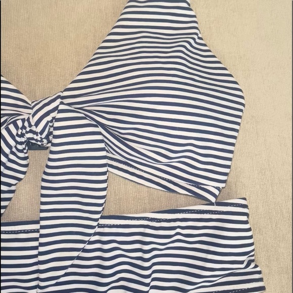 Niptuck White and Navy Striped Bikini Tie Top - Picture 5 of 5